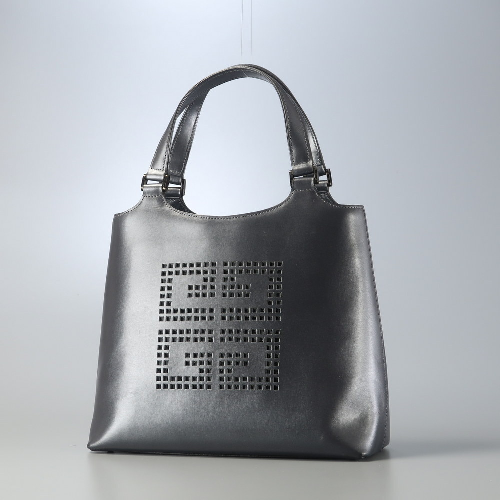 GT6307■GIVENCHY MAROQUINERIE ジバンシィ 4Gロゴ レザー ハンドバッグ トートバッグ 手提げ 鞄 ダークグレー系拍卖