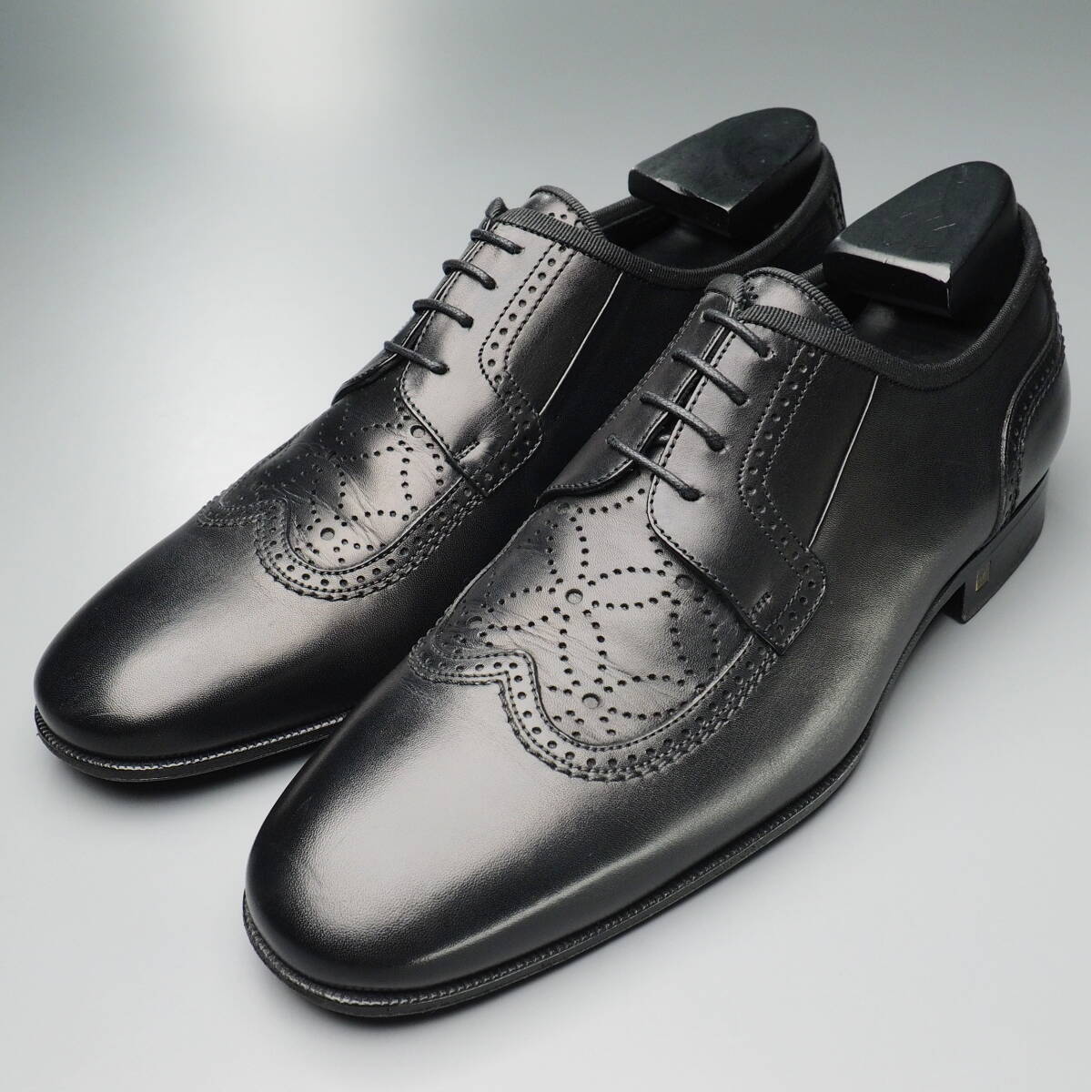 GT5223//イタリア製*ルイヴィトン/LOUIS VUITTON*メンズ5.5/モノグラムフラワー/ウイングチップ/レザーシューズ/革靴/黒/ブラック拍卖