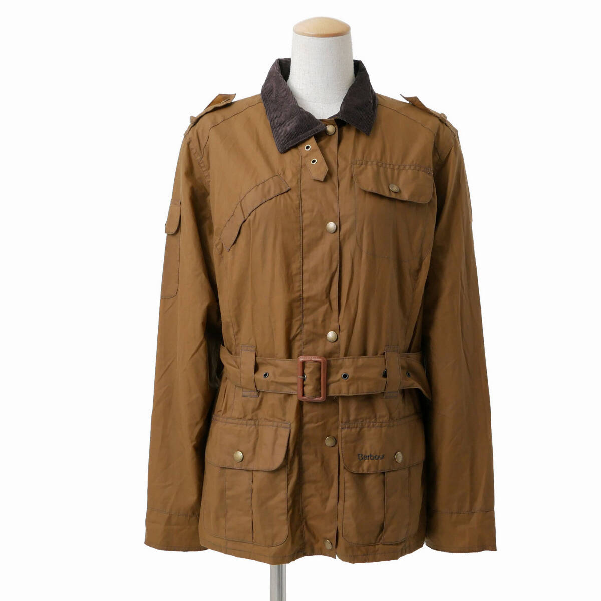 TK4890★Barbour バブアー ワックスコットン 裏:タータンチェック 襟:コーデュロイ ベルテッド ジャケット ブラウン UK14拍卖
