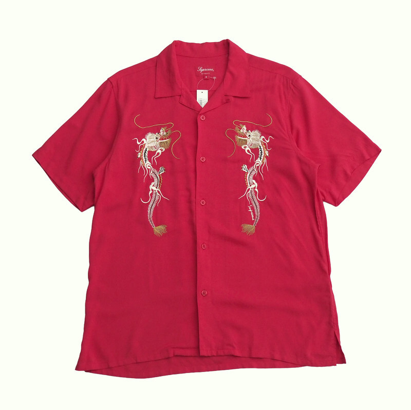 MJ2215□未使用 定価19,000円 シュプリーム/Supreme メンズM Dragon Rayon Shirt レーヨン ドラゴン刺繍 半袖 コンバーチブルカラーシャツ拍卖