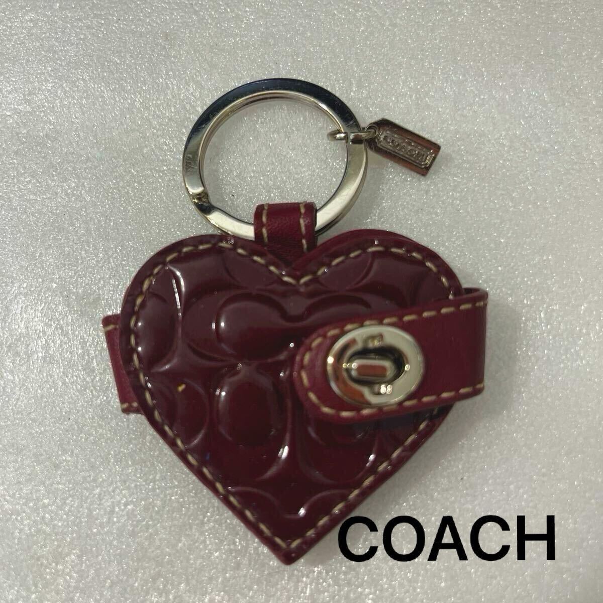 coach コーチ キーリング ハート型 フォトケース バーガンディ 赤系 キーホルダー シグネチャー拍卖