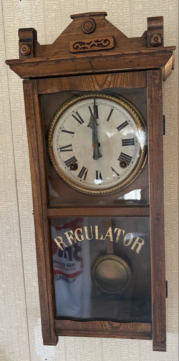 【1ヶ月動作確認済】愛知時計 AICHI CLOCK 宮型 柱時計 振り子時計 レトロ ヴィンテージ ゼンマイ式 鍵付き 現状渡し ★着払い拍卖