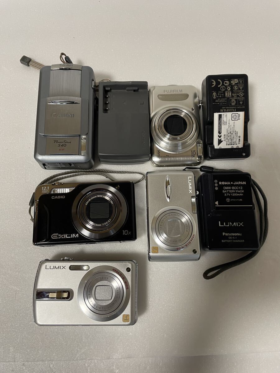 デジタルカメラ まとめ CASIO FUJIFILM Panasonic Canon EX-H10 DMC-FX50 DMC-FX01 T-300 POWER SHOT S40 ジャンク 5台 コンパクトデジカメ拍卖