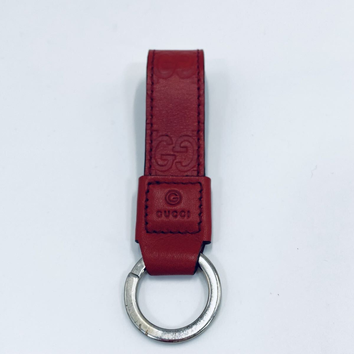 S-15852 GUCCI グッチ グッチシマ レザー キーリング 202996 キーホルダー レザー レッド ストラップ GGロゴ ユニセックス 拍卖