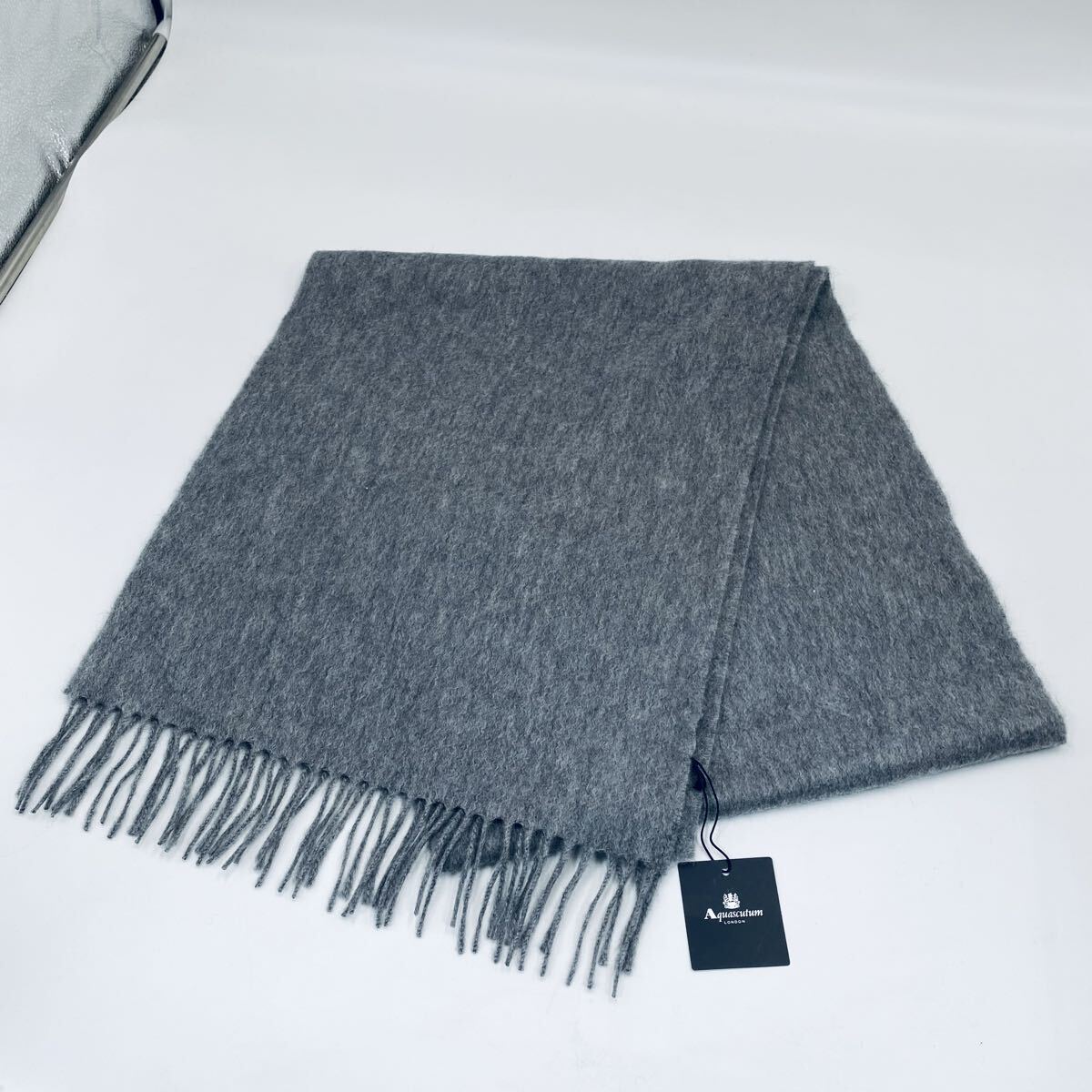 F-2399 【美品】Aquascutum アクアスキュータム マフラー カシミヤ 100 グレー 無地 タグ付き ファッション ユニセックス ロング 拍卖