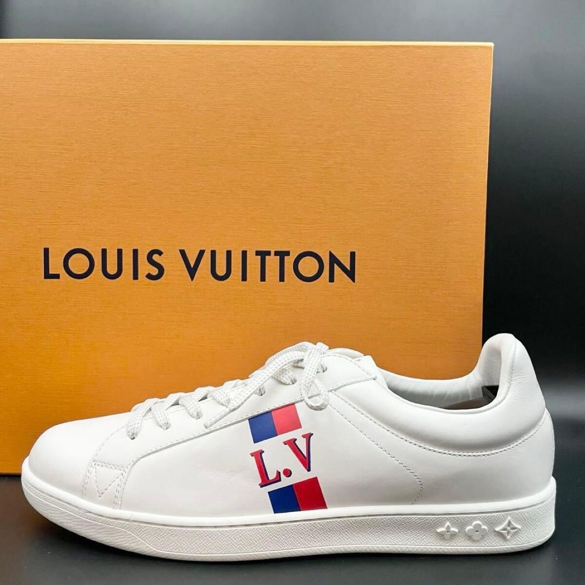 1円【新品】LOUIS VUITTON ルイヴィトン ルクセンブルグライン スニーカー ローカット LVロゴ シューズメンズ レザー ホワイト 白 27cm相当拍卖