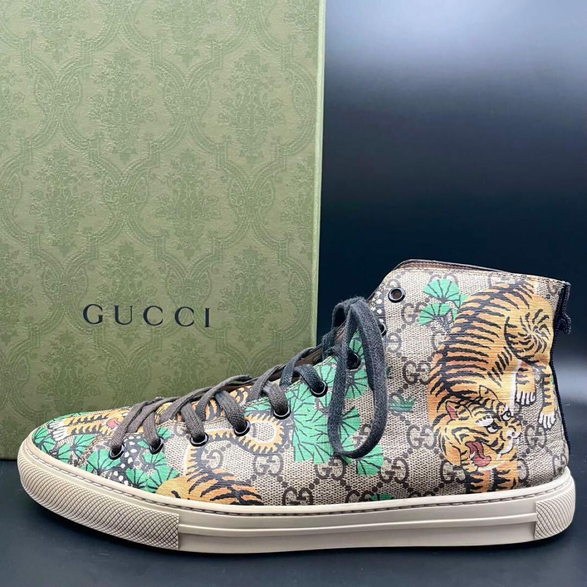 1円【美品】GUCCI グッチ GGスプリーム ハイカット スニーカー ベンガルタイガー 虎 シューズ 靴 メンズ PVC レザー サイズ29cm相当拍卖