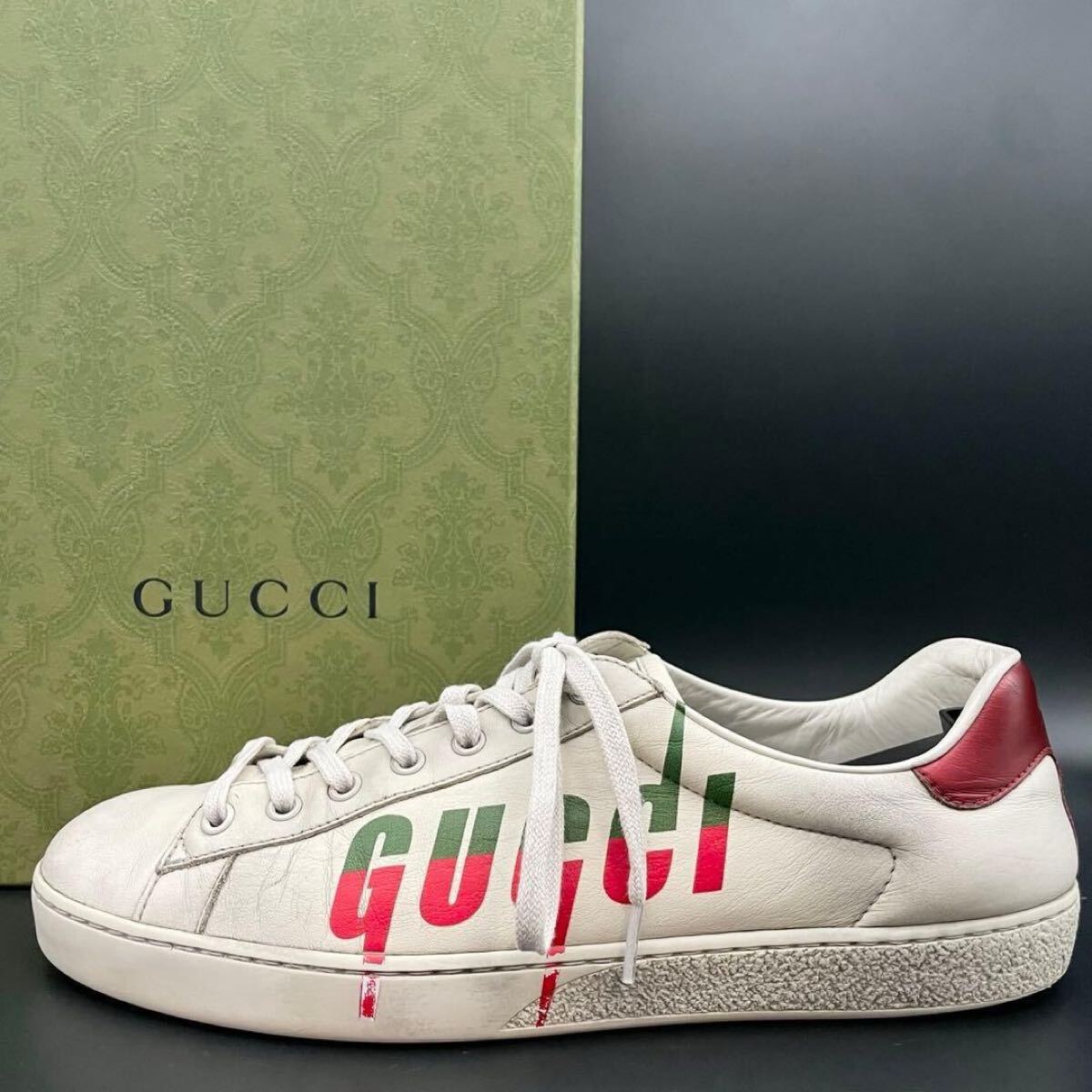 1円【美品】GUCCI グッチ ブレード スニーカー ACE エース ダメージ加工 シューズ 靴 メンズ レザー ロゴ ホワイト 白 サイズ29cm相当拍卖