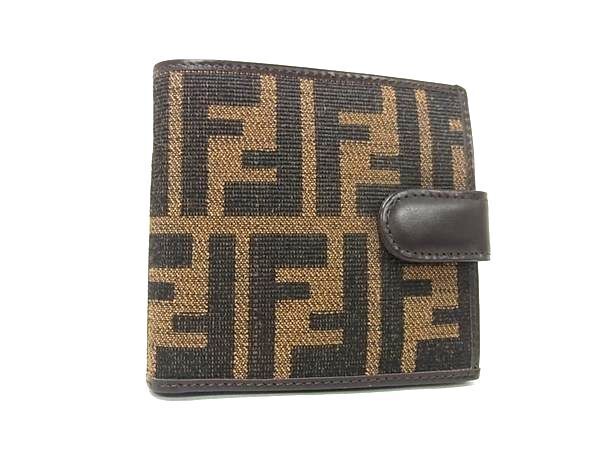 フェンディ 財布 ズッカ キャンバス レザー 07-15814/0-012 二つ折り 財布 ブラウン ブラック【本物保証】拍卖