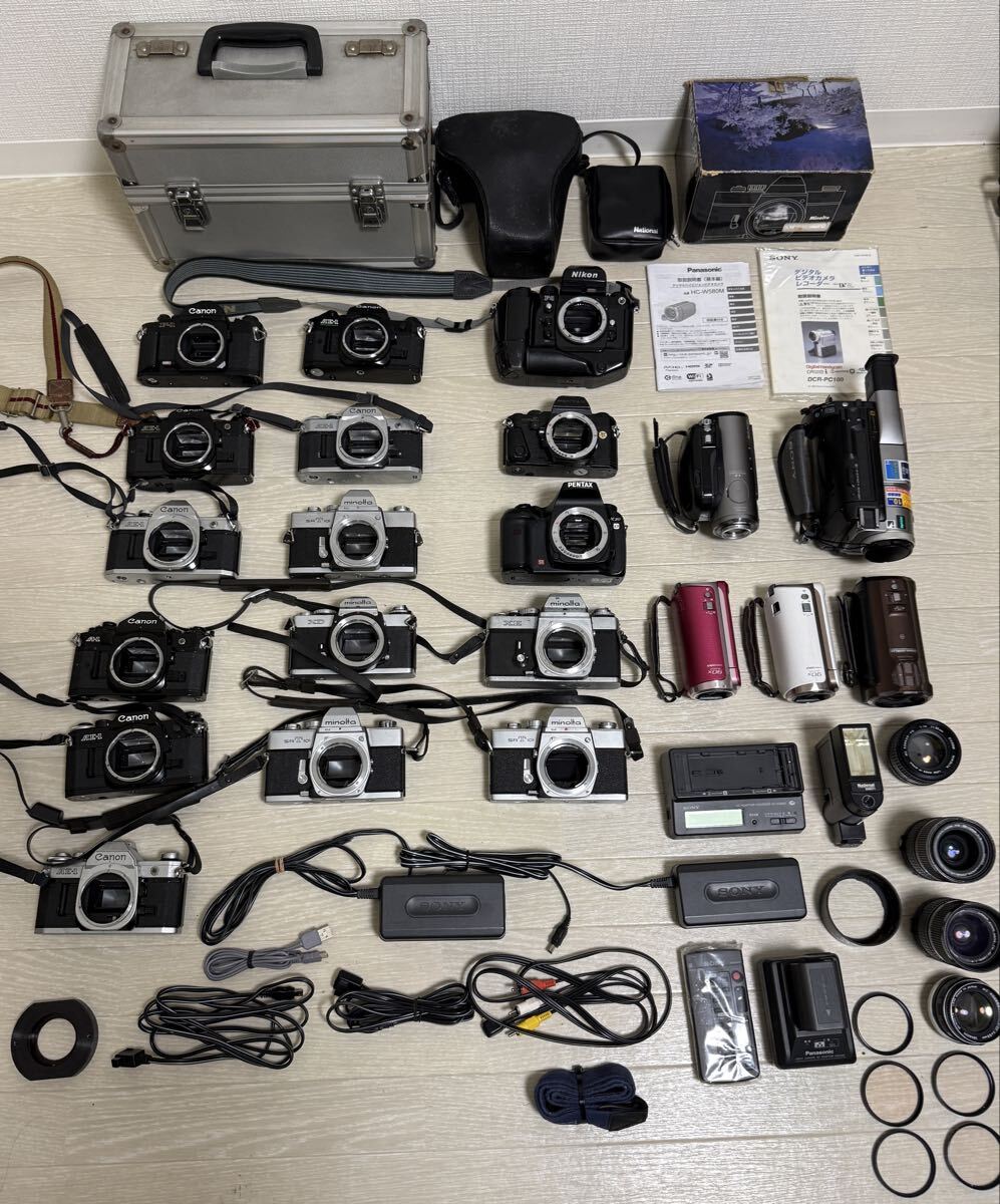 【ジャンク大量セット】Canon AE-1 A-1 Nikon F4 Minolta SR-T PENTAX K2 他 フィルムカメラ ビデオカメラ レンズまとめ拍卖