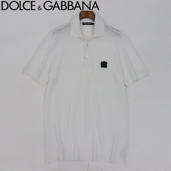【KC79】◆DOLCE&GABBANA ドルチェ&ガッバーナ PVCロゴ コットン 鹿の子 ポロシャツ 白 ホワイト 48拍卖