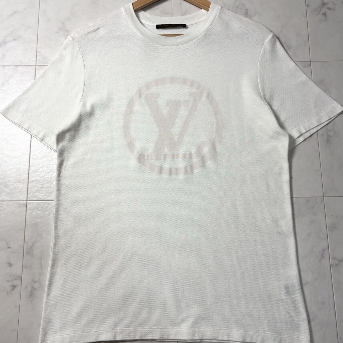 LOUIS VUITTON ルイヴィトン サークルLVロゴ 半袖Tシャツ カットソー トップス クルーネック M ホワイト 白 イタリア製 春夏 メンズ拍卖