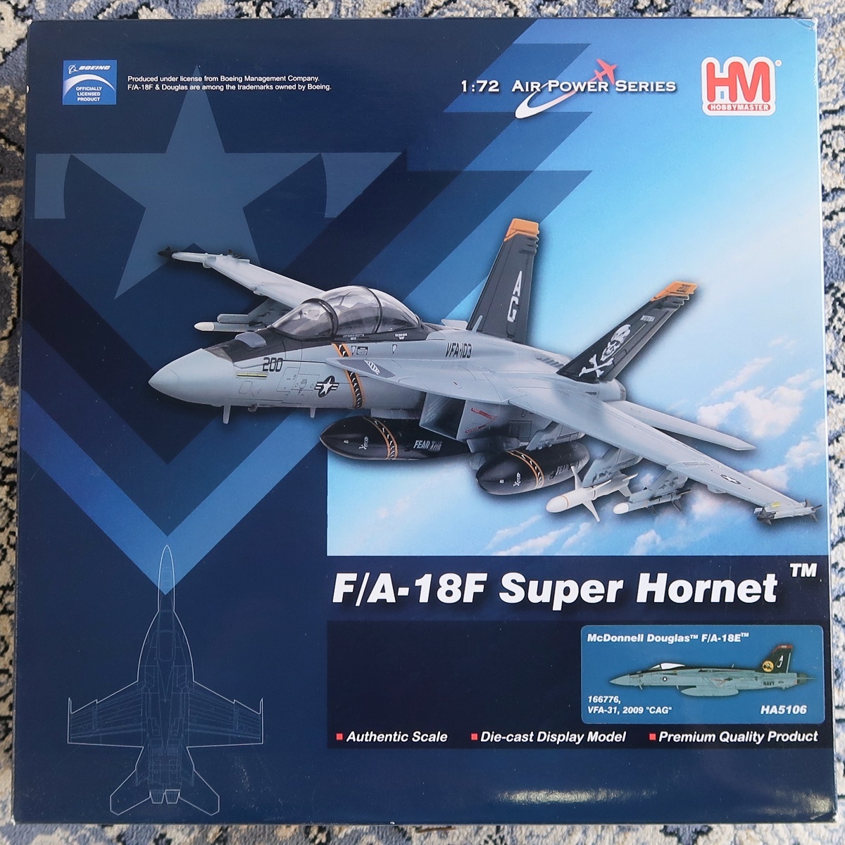 HM HOBBY MASTER ホビー・マスター 1:72 AIR POWER SERIES F/A-18E SUPER HORNET 166776 VFA-31 2009 CAG HA 5106 未組立 未開封品 061拍卖