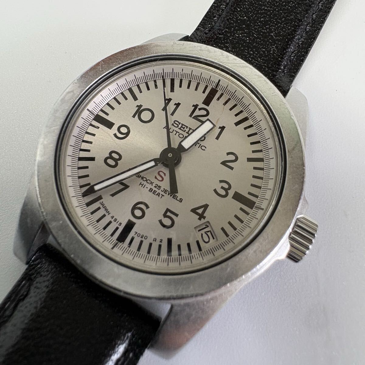 【希少動作品】SEIKO スポーツ デイト DIASHOCK 25 JEWELS 4S15-7020 ハイビート シルバー文字盤 自動巻 裏スケルトン セイコー拍卖