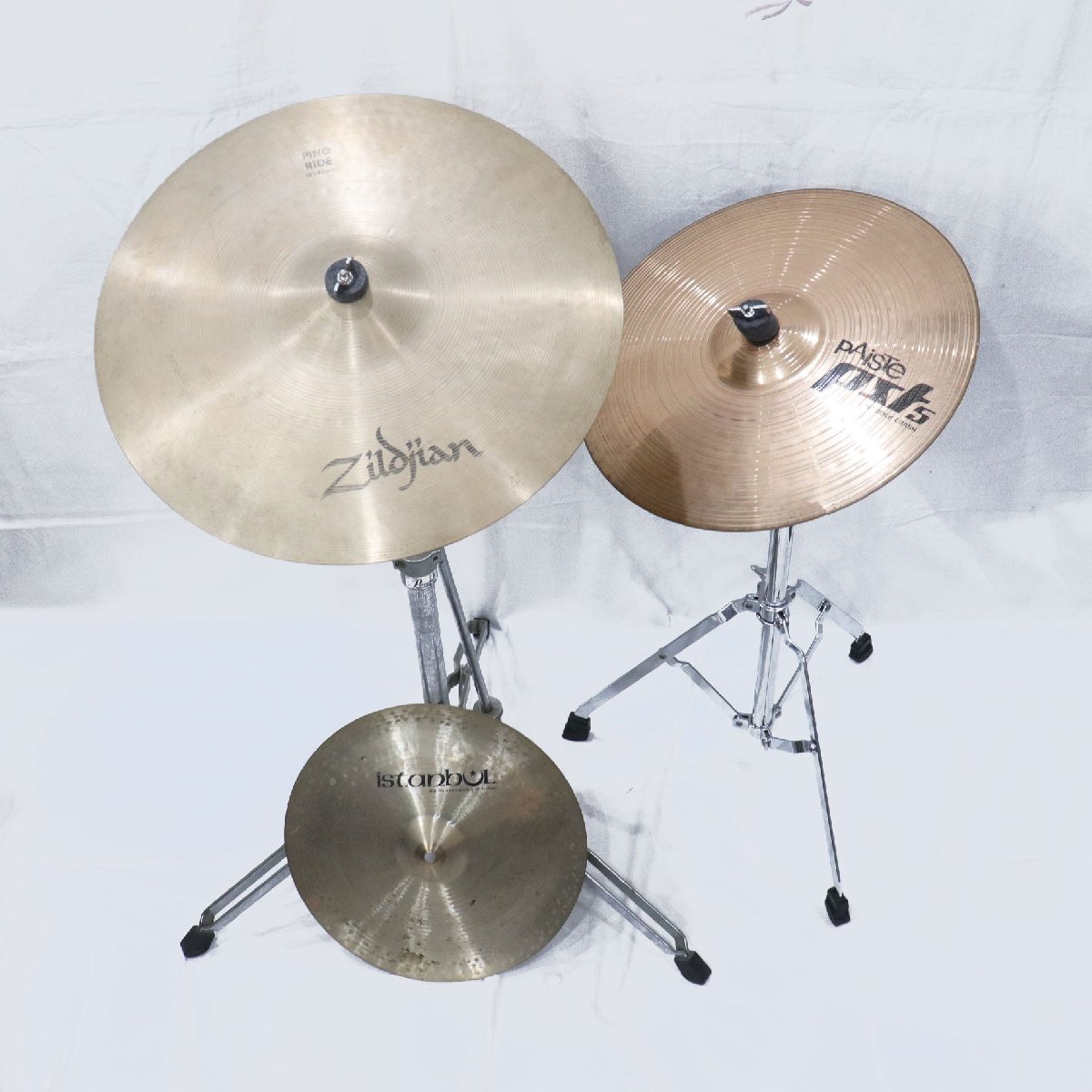 1円~ シンバル 3点! Zildjian A Zildjian PING RIDE 18インチ/Istanbul 14インチ/Paiste PST 5 16インチ Pearl スタンド 中古 送料無料!拍卖