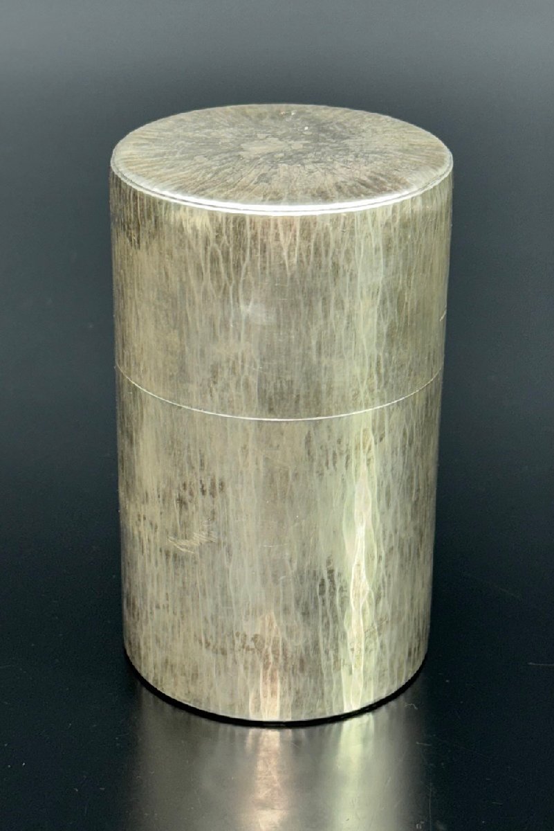 【江】純銀製 縦千筋鋲留茶筒 重量約315g 高さ12㎝ 槌目 純銀刻印 古美術品(茶道具煎茶器茶入)X2563 COTfkld CCThrpk拍卖