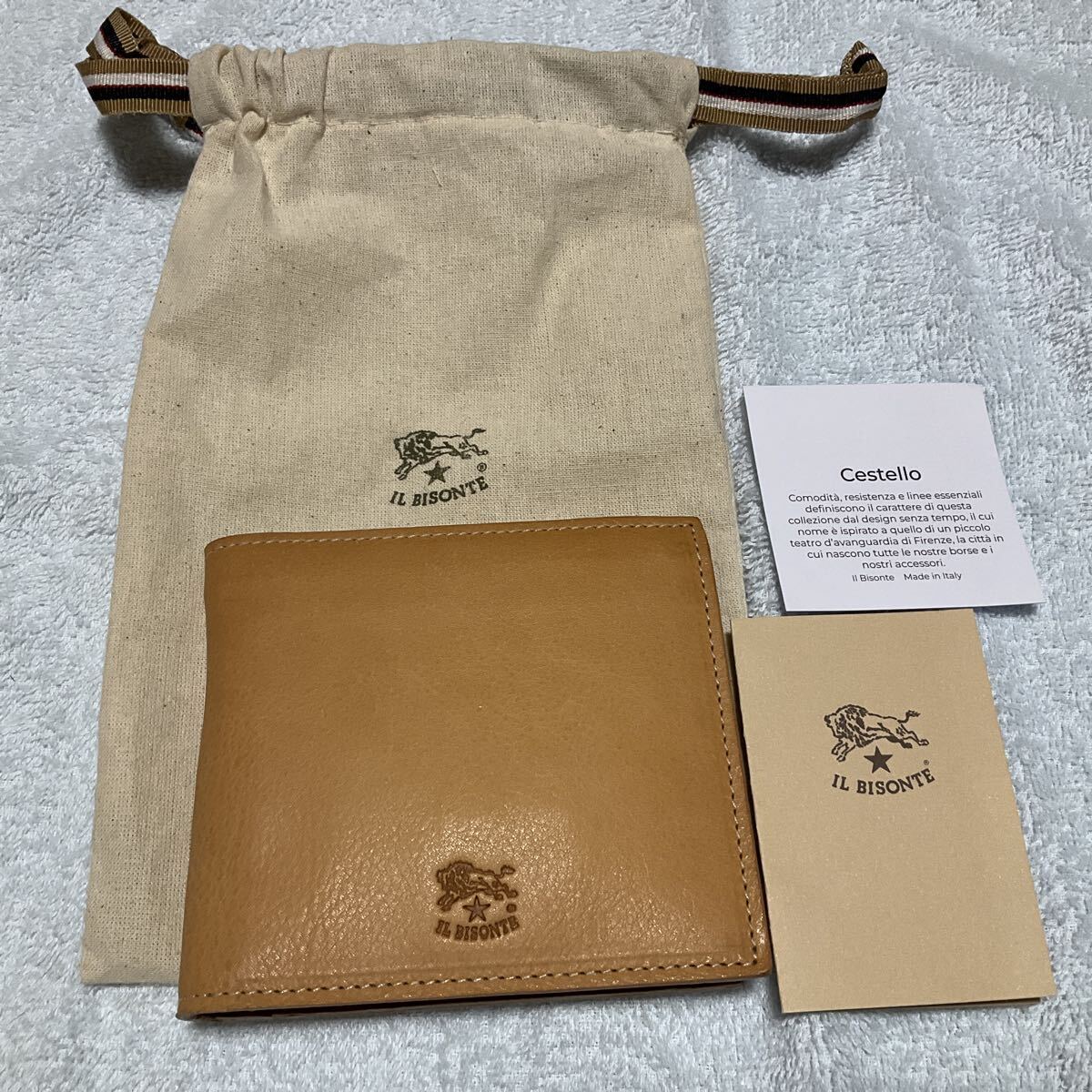 新品 未使用 IL BISONTE イル ビゾンテ Cestello 革 2つ折り財布 小銭入れ付 メンズ レディース ナチュラル ヌメ 拍卖