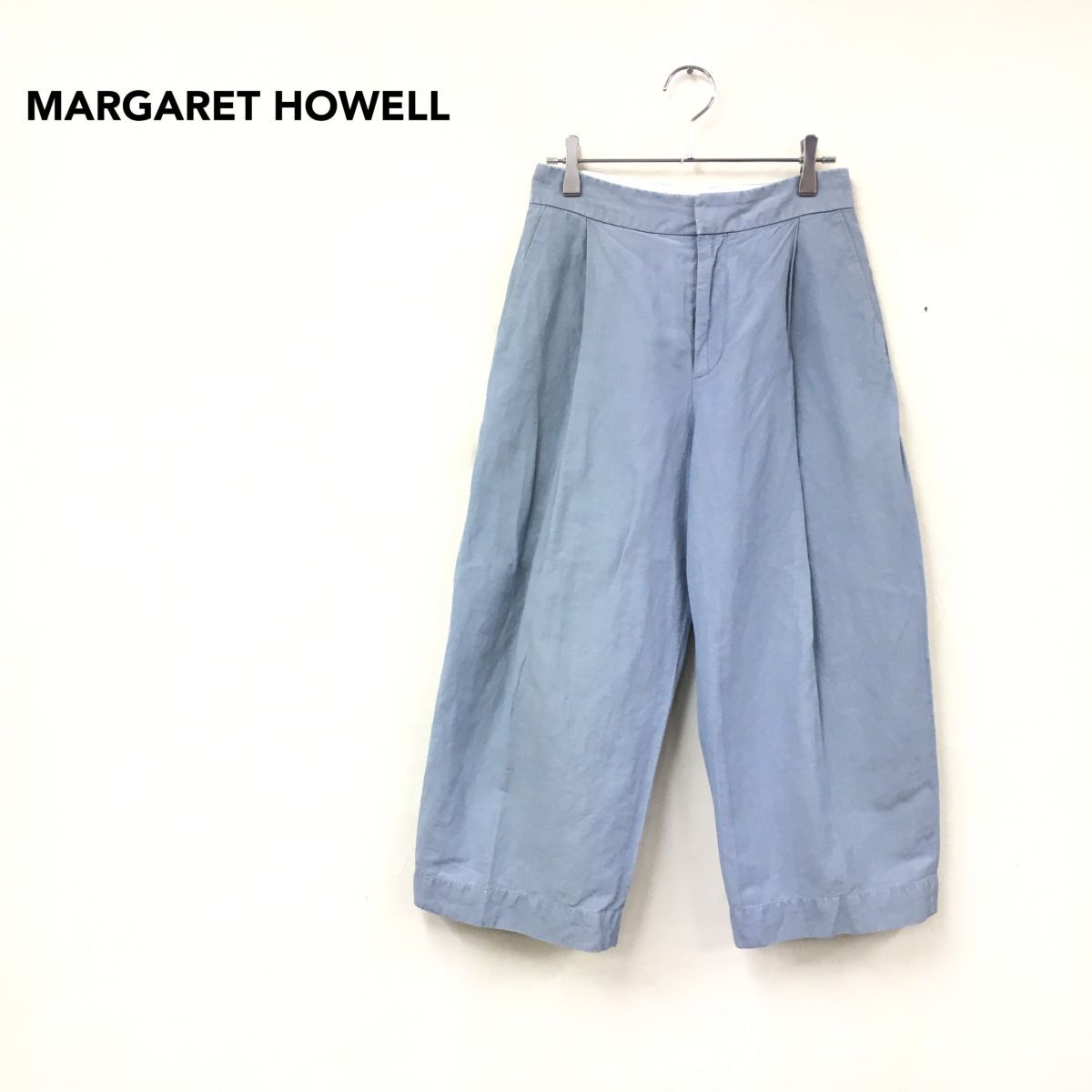 2R1513-J◆日本製 MARGARET HOWELL マーガレットハウエル リネン混タックパンツ◆ ライトブルー サイズ1 レディース ボトムス 春夏 麻58%拍卖