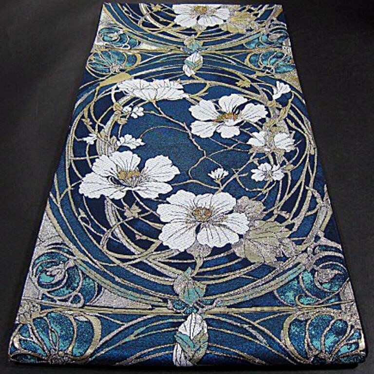 新柄 新品未仕立 西陣織六通柄高級袋帯 アールヌーヴォーの花拍卖