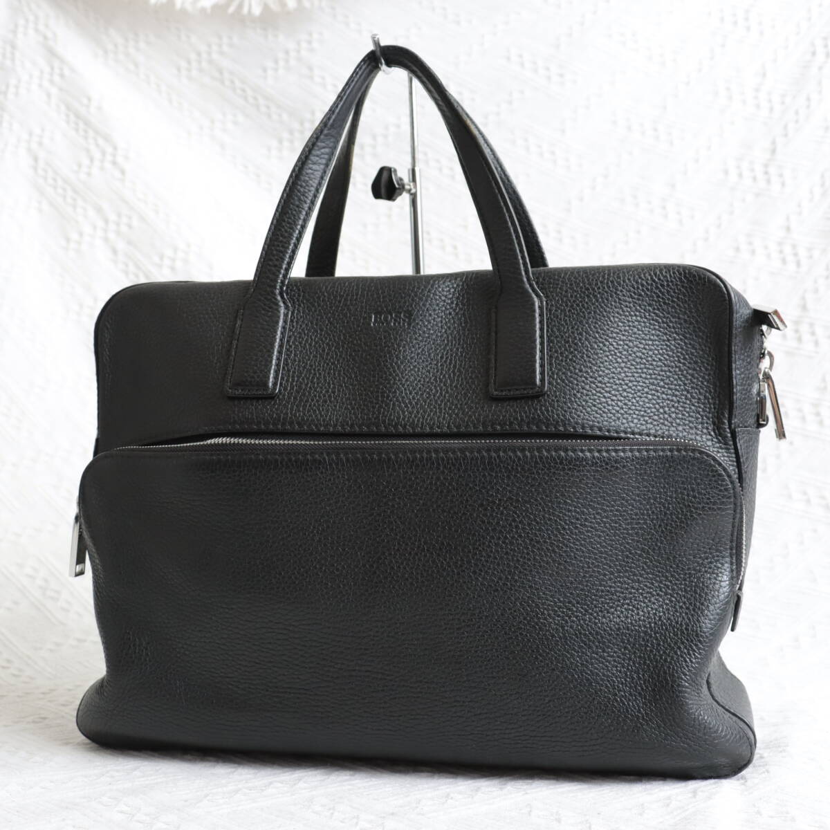 1円!【オールレザー 高級ビジネスバッグ】HUGO BOSS ブリーフケース ハンドバッグ シボ革 ブラック ビジネスバッグ ヒューゴボス拍卖