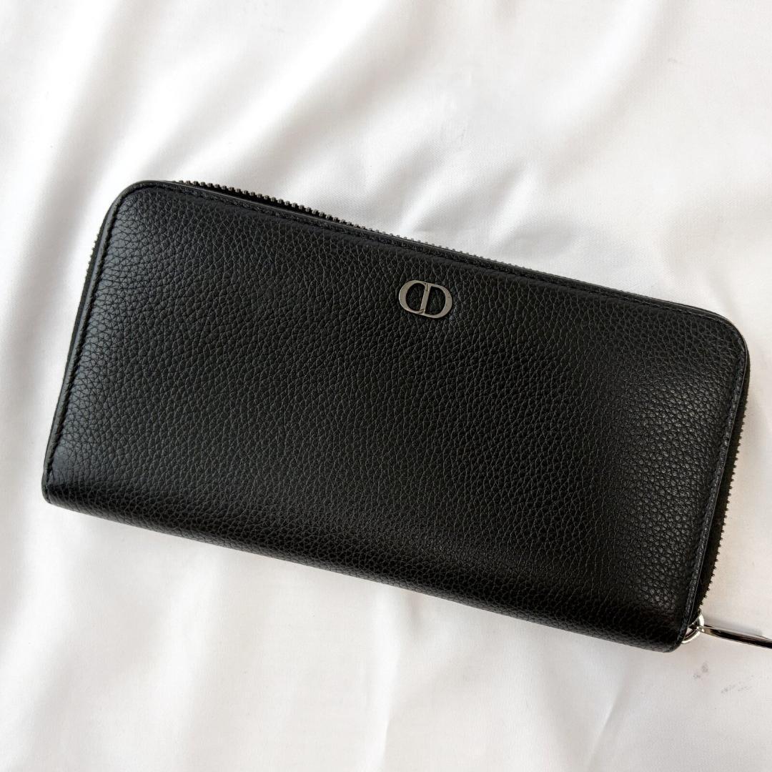 ■1円〜 ■Dior ディオール CDアイコン ラウンドファスナー 長財布 レザー グレイン エレガント お洒落 ブラック 管:2606069拍卖