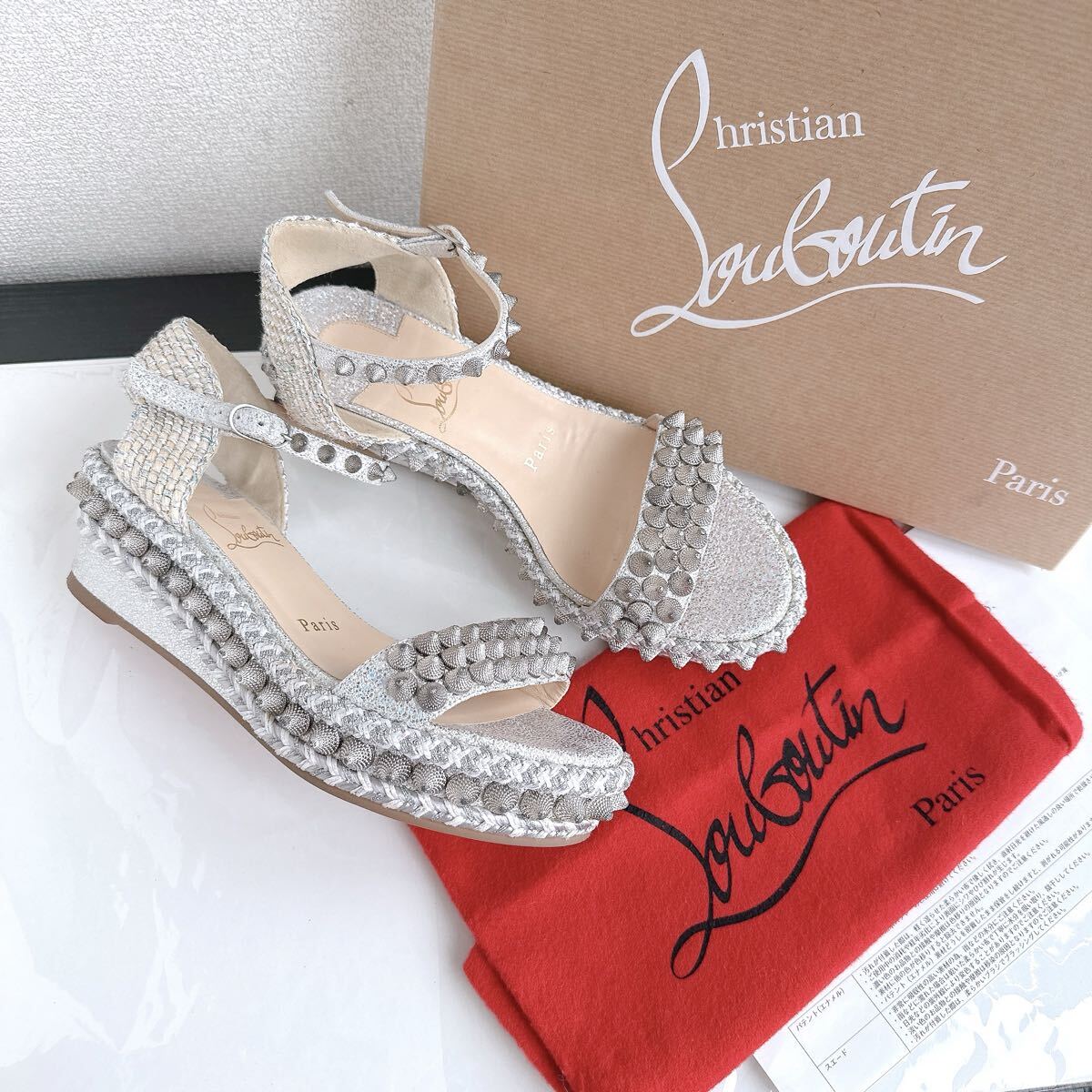 Christian Louboutin クリスチャンルブタン 厚底 カタクロウ スタッズ ストラップ サンダル ウェッジソール 35 靴 シューズ レーディス美品拍卖