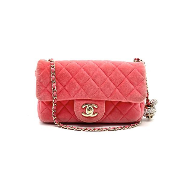 1円 美品 CHANEL シャネル マトラッセ ターンロック ココマーク ラインストーン ベロア レザー チェーン ショルダー バッグ fH04179C拍卖
