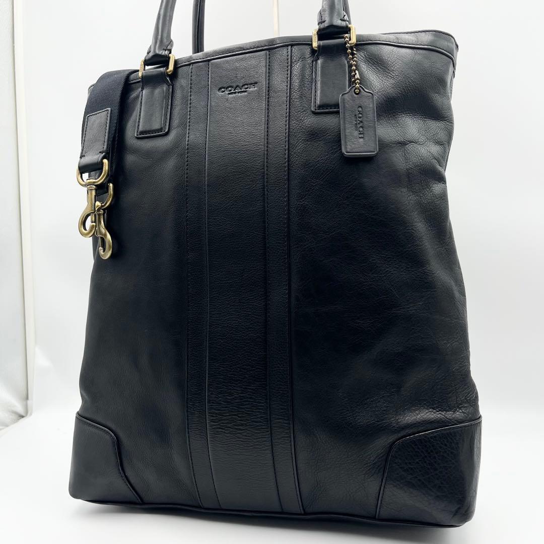 A4収納/美品! COACH コーチ トートバッグ 2way ヘリテージ ビジネスバッグ 肩掛け 斜め掛け 大容量 多収納 シボ革 レザー ブラック 黒 鞄拍卖