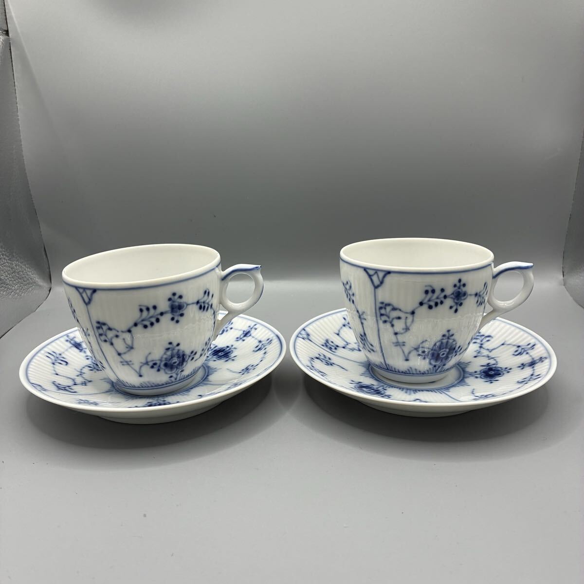 【美品】ロイヤルコペンハーゲン ブルーフルーテッド プレイン カップ&ソーサー 2客セット拍卖