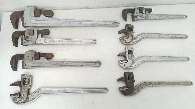 (1円スタート!) 白管用 パイプレンチ【8点セット】MCC / HIT / SUPER 水道工事 管工事 動作良好 B6059拍卖