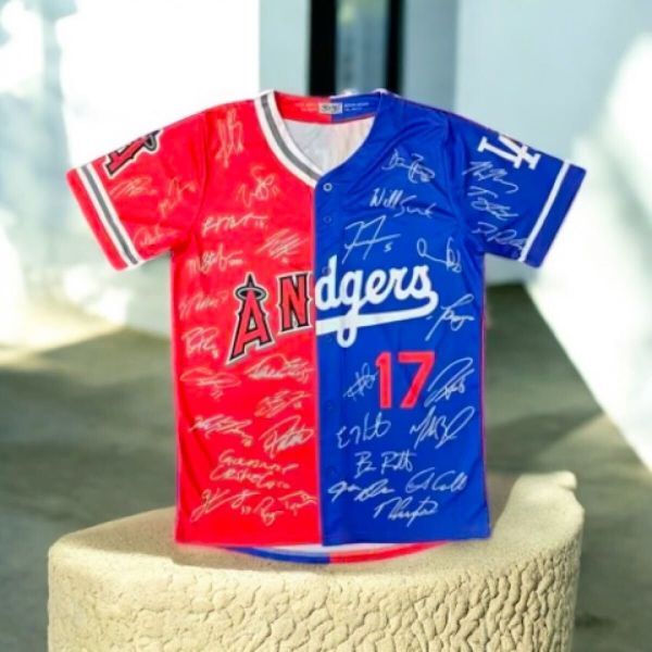非売品 エンゼルス ドジャース 2025 大谷翔平 フルメンバーサインプリントミックスユニフォーム 4×MVP XLサイズ 50/50CLUB エンジャース拍卖