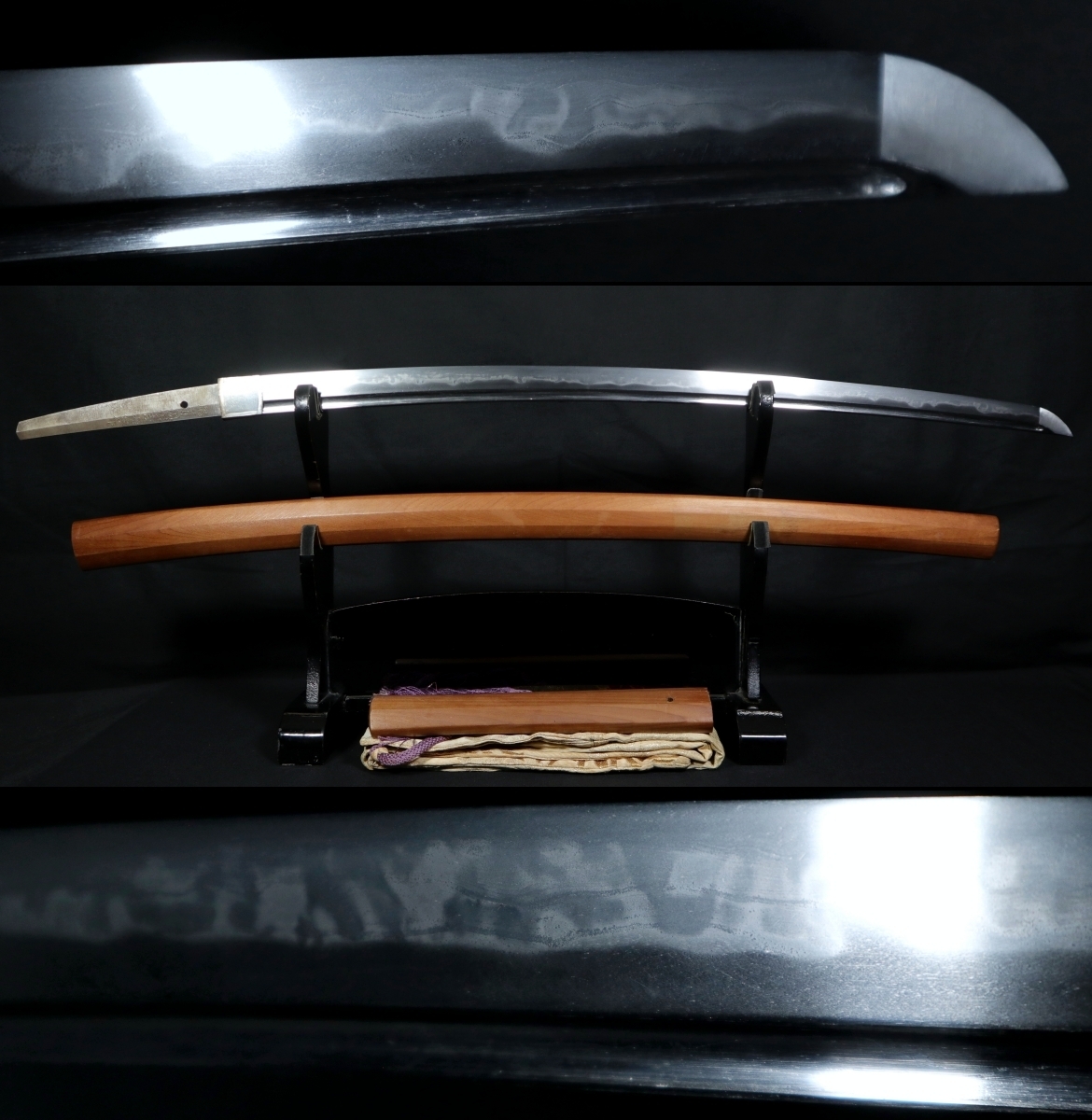 現代刀最高峰 無鑑査刀匠【瀬戸吉廣】2尺3寸9分 福岡一文字写し超大作!身幅3.4cmの豪壮傑作刀 働き見事な華麗丁子乱れ刃 銀無垢大ハバキ拍卖