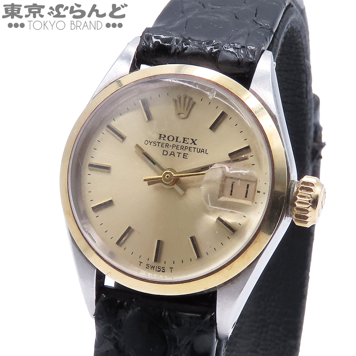 101874690 1円 ロレックス ROLEX オイスターパーペチュアルデイト 6516 シャンパン SS K18YG クロコ 26番台 腕時計 レディース 自動巻拍卖