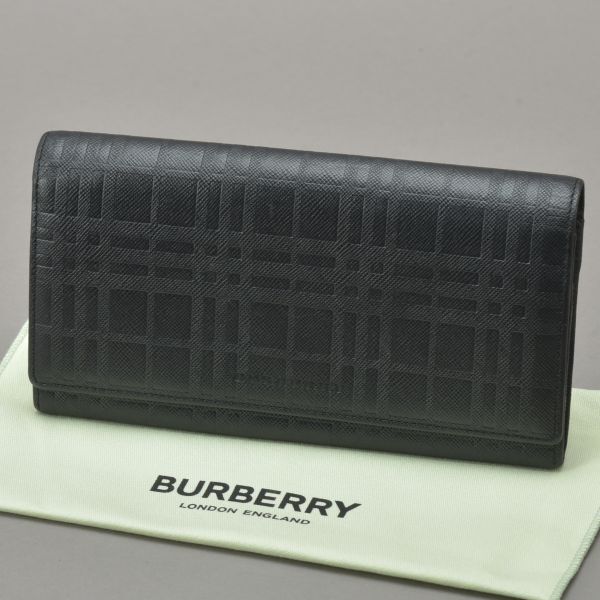 未使用 BURBERRY バーバリー 二つ折り長財布 ノバチェック 型押し レザー ブラック 札入れ ロングウォレット 希少 /080409-98/k.b拍卖