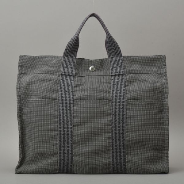 1円~ 美品 HERMES エルメス エールラインMM トートバッグ ポリアミド ブラック グレー ハンドバッグ 軽量 鞄 /080528-20/■a.b拍卖