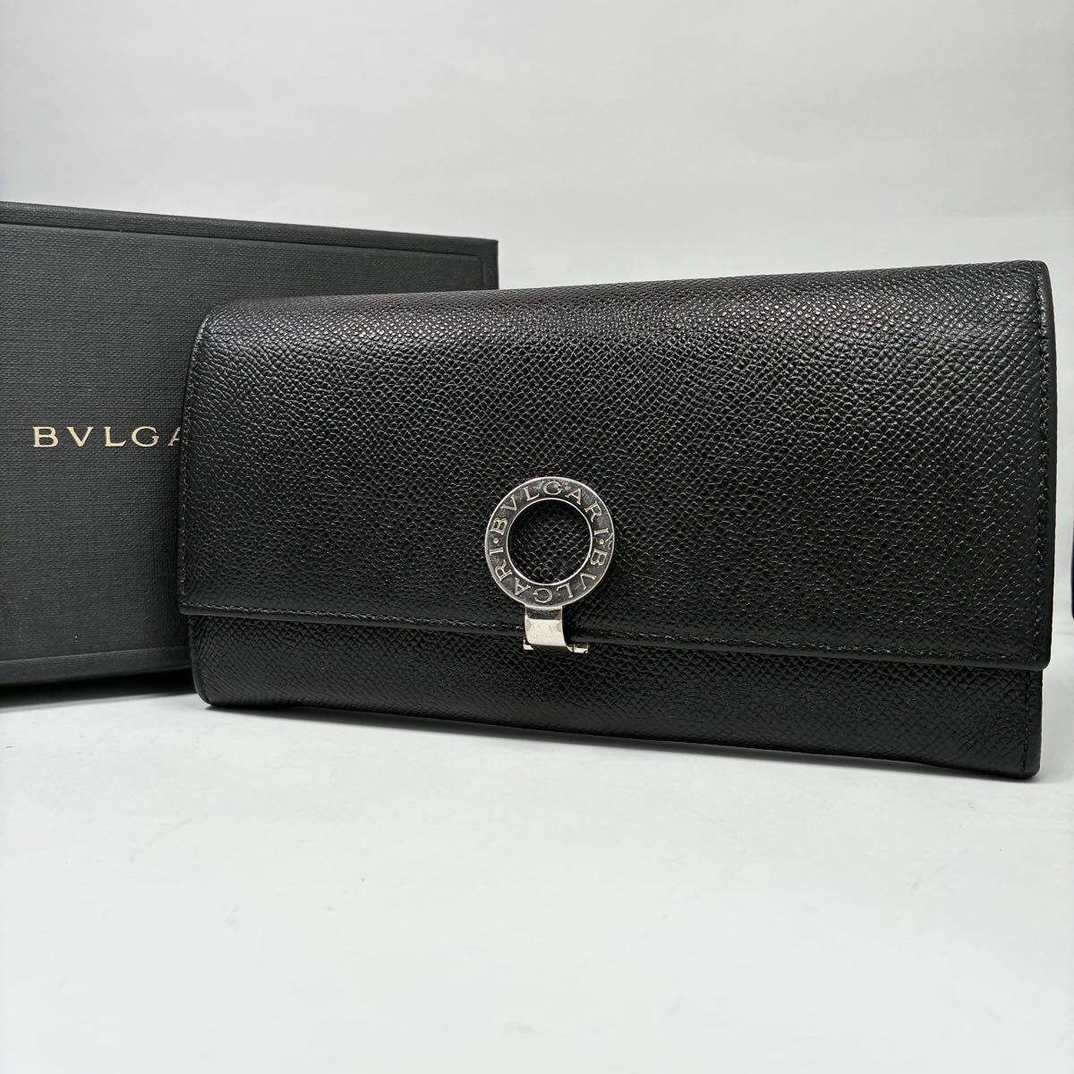 ◆美品◆ BVLGARI ブルガリ 長財布 ロゴクリップ サークルロゴ 小銭入れ カード お札入れ レザー シルバーロゴ ビーゼロワン 黒 ブラック拍卖
