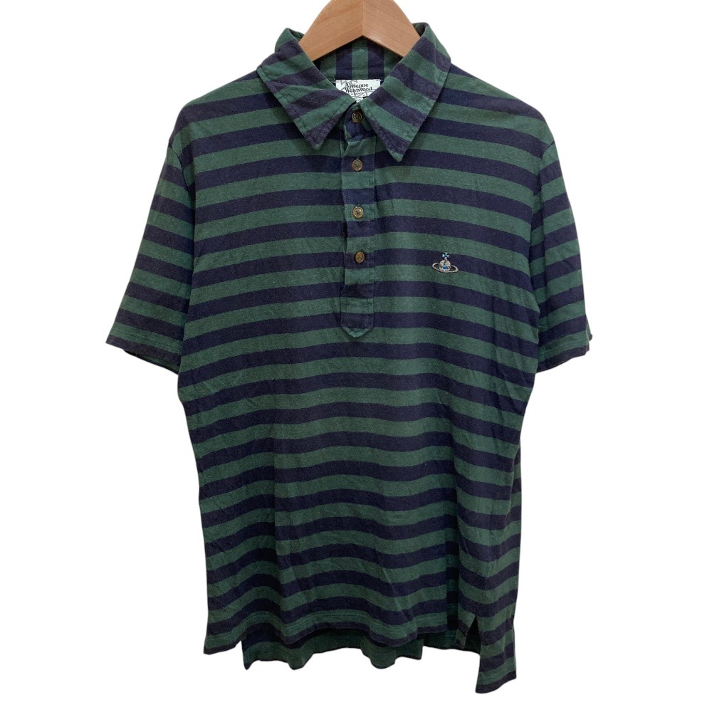 Vivienne Westwood MAN ヴィヴィアンウエストウッドマン ボーダー オーブ刺 半袖 ポロシャツ 46 グリーン ネイビー拍卖