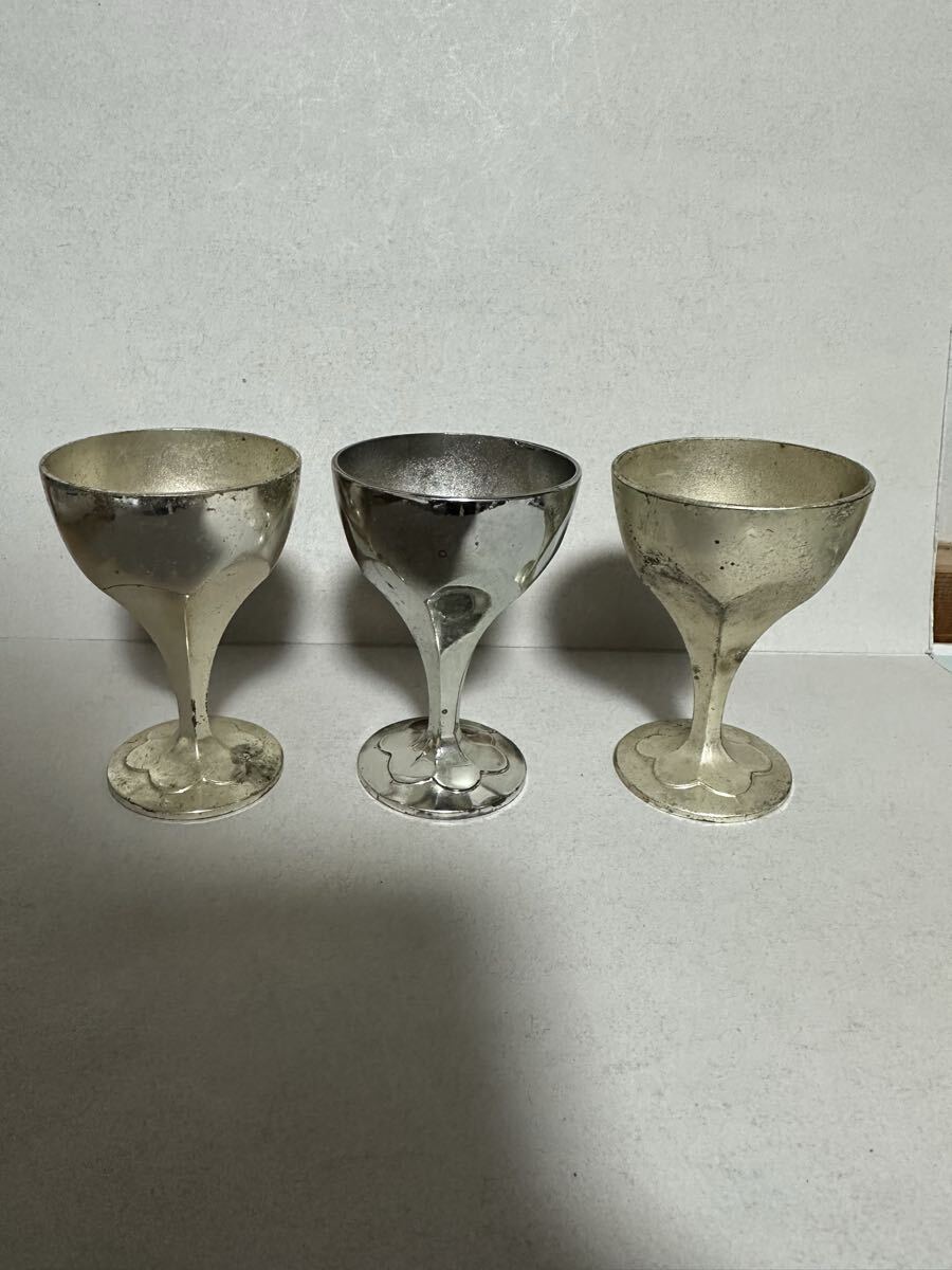 酒器 純銀 P.T 約255g 銀杯 シルバーカップ 3個 拍卖