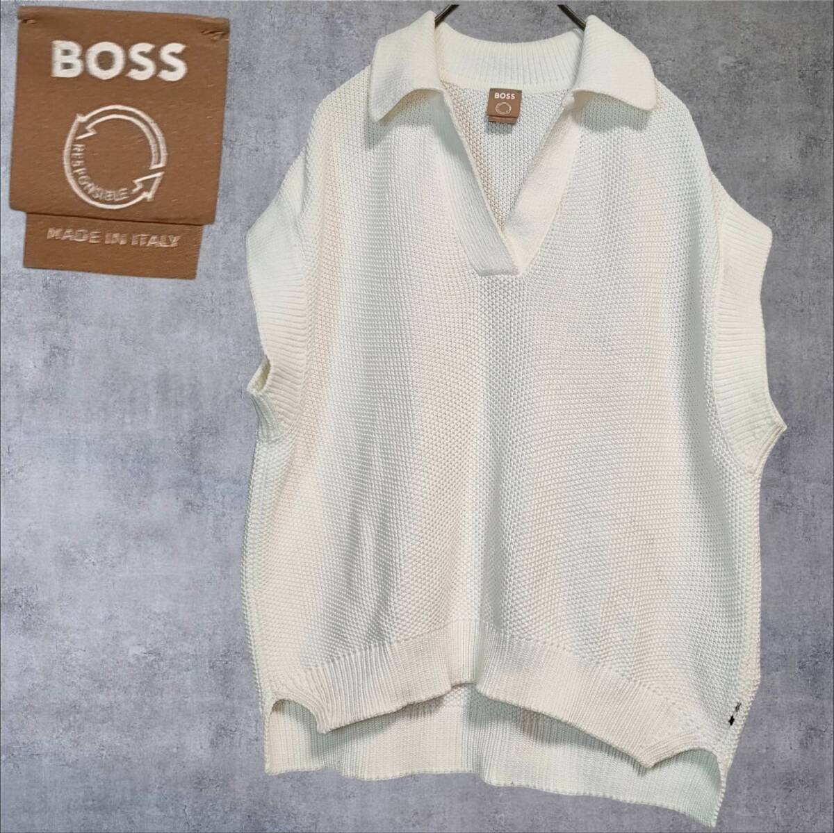 HUGO BOSS ポロニット 半袖 シャツ トップス セーター 現行ロゴ モード クラシック ストリート カジュアル メンズ 紳士服 ホワイト 白 高級拍卖