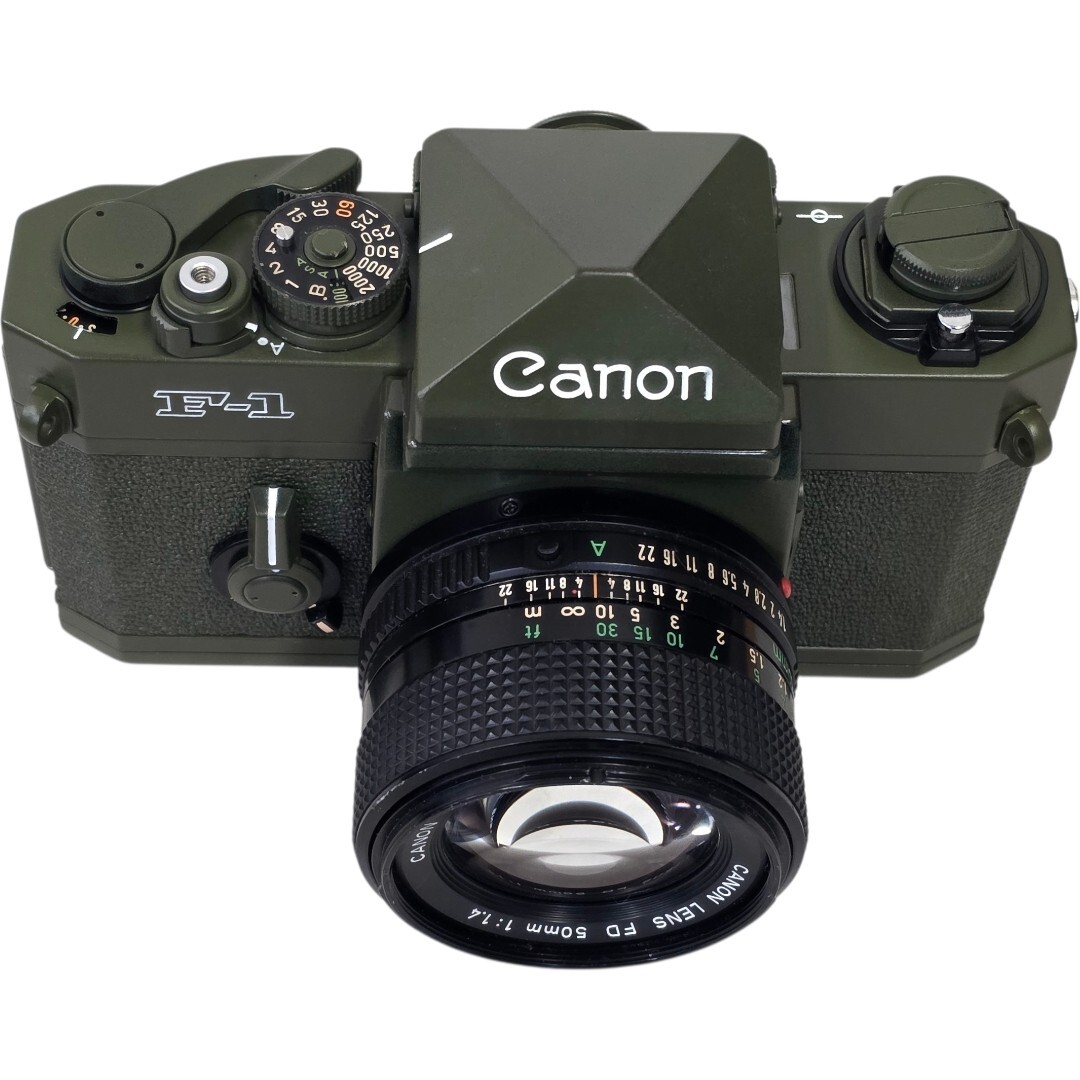 【整備済/保証付】Canon F-1 NEW FD 50mm F1.4 オリーブドラブ ボディ レンズセット フィルム一眼 Repaint Camera film camera Olive Drab拍卖