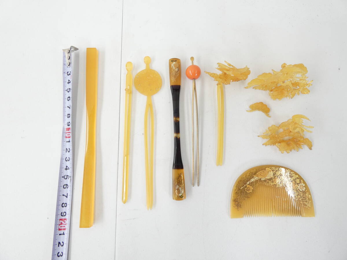 【Y60/ウエム★髪飾り セット 和装小物 かんざし べっ甲? 髪留め 昭和レトロ アンティーク 亀 鶴 花 クシ】 拍卖
