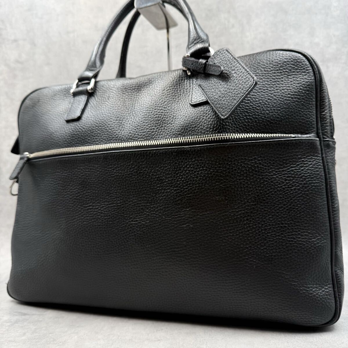 美品/2室収納■ バーニーズニューヨーク BARNEYS NEWYORK メンズ ビジネスバッグ ブリーフケース ハンド A4 PC レザー シボ革 ブラック拍卖