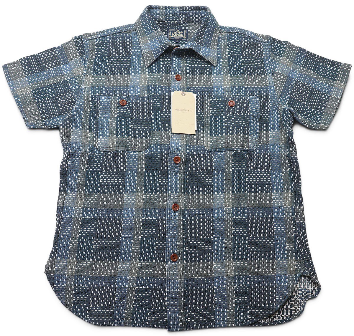 Studio D'artisan (ステュディオダルチザン) Lot 5657 - NORAGI SASHIKO SHIRTS / 野良着絣 刺し子シャツ ブルー size 40(L)拍卖