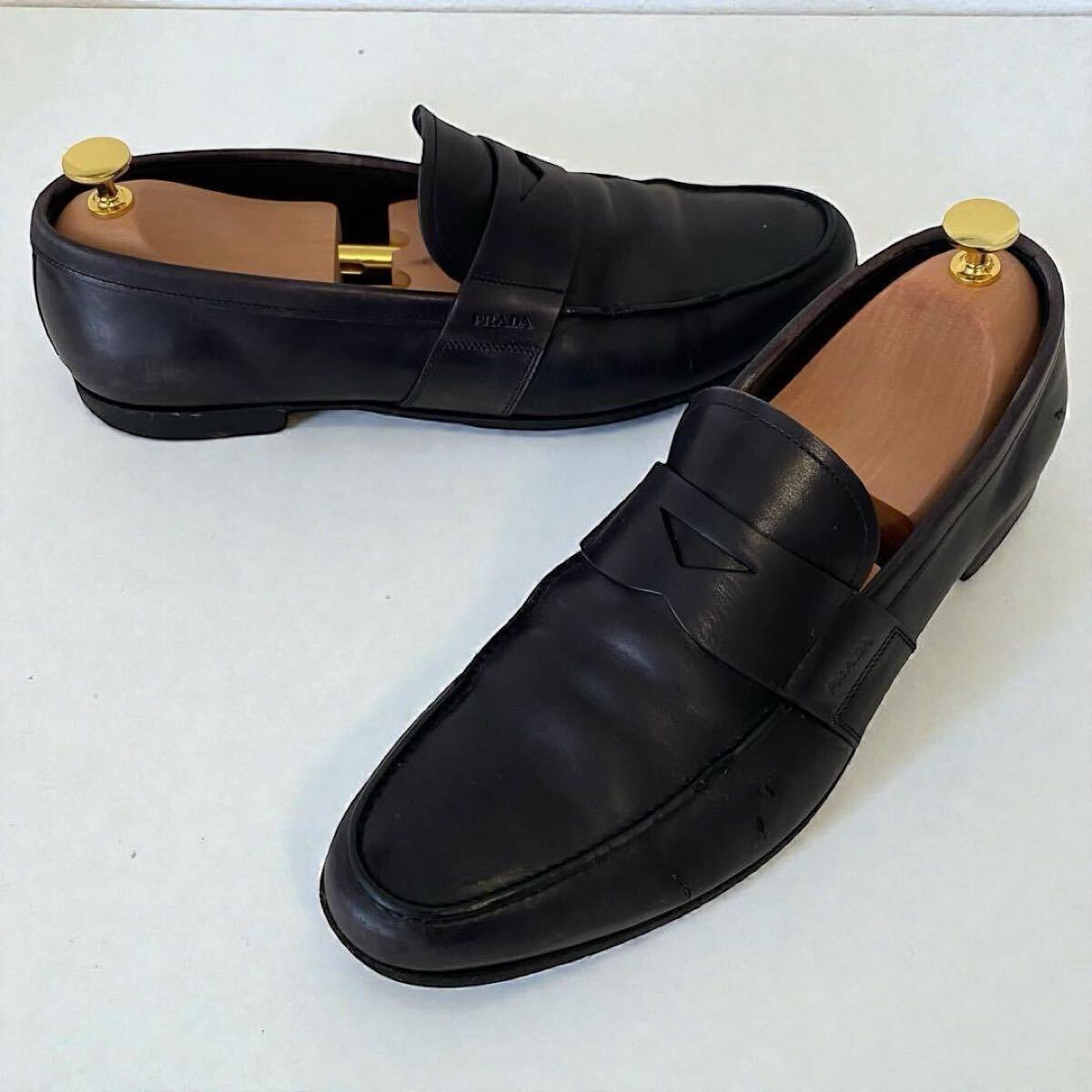 PRADA プラダ ローファー レザーシューズ 革靴 メンズ ブラック ビジネスシューズ サイズ7 26-26.5cm相当拍卖