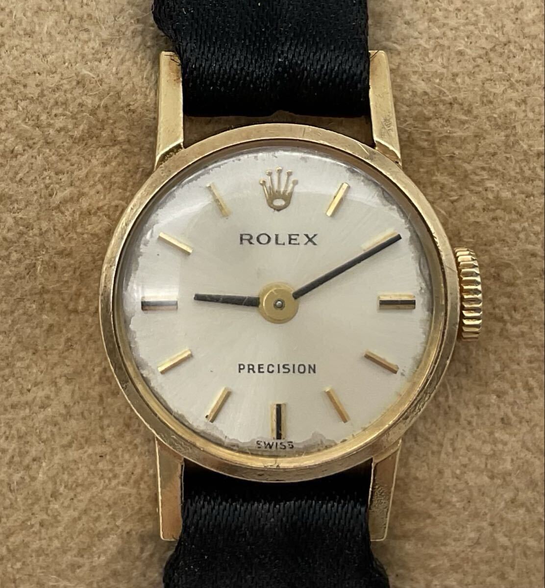 53 動きます ROLEX ロレックス 2148 PRECISION プレシジョン K18YG シルバー文字盤 手巻き レディース腕時計 K18イエローゴールド金無垢拍卖