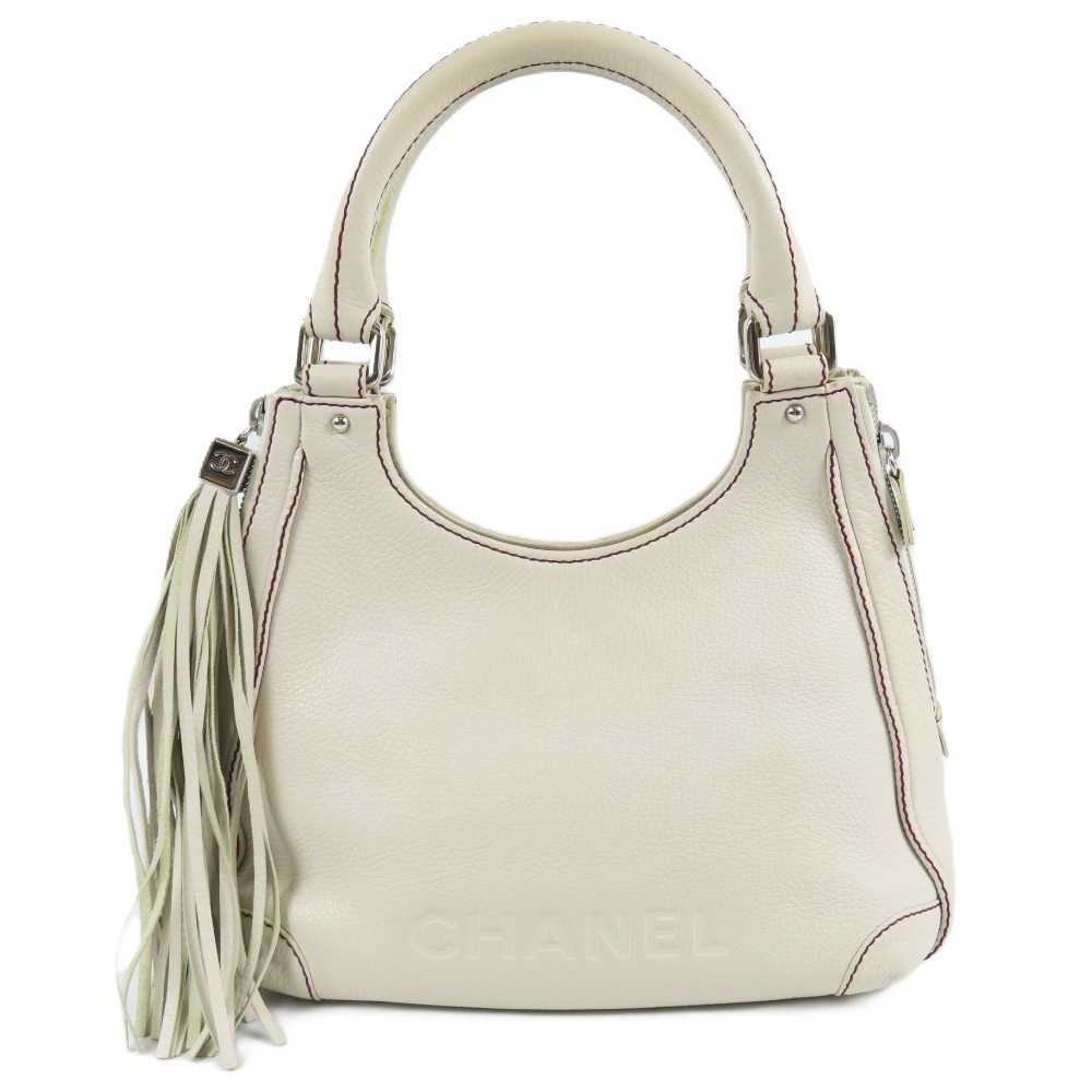 208428★1円スタート★CHANEL シャネル 極美品 フリンジ ココマーク ヴィンテージ ハンドバッグ ラムスキン アイボリー拍卖