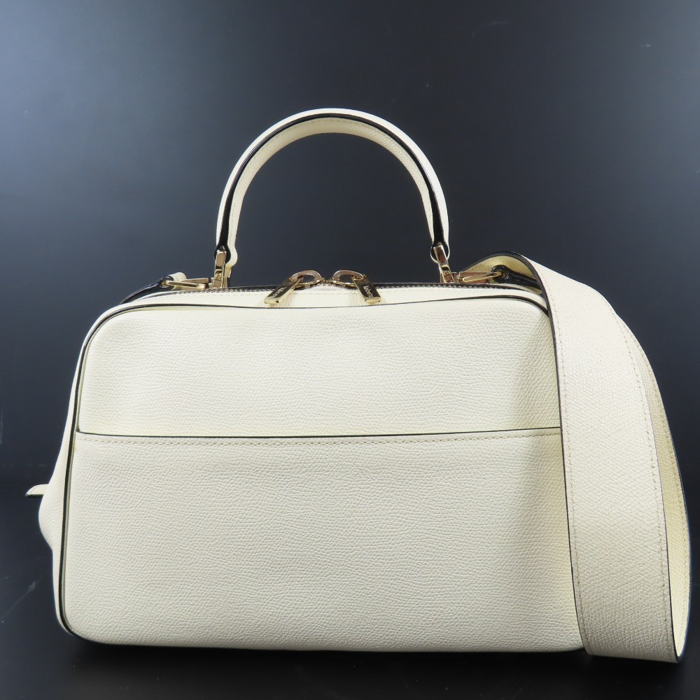 208447★1円スタート★Valextra ヴァレクストラ 中極美品 セリエエッセ ミディアム 2WAY ショルダーバッグ ハンドバッグ レザー アイボリー拍卖