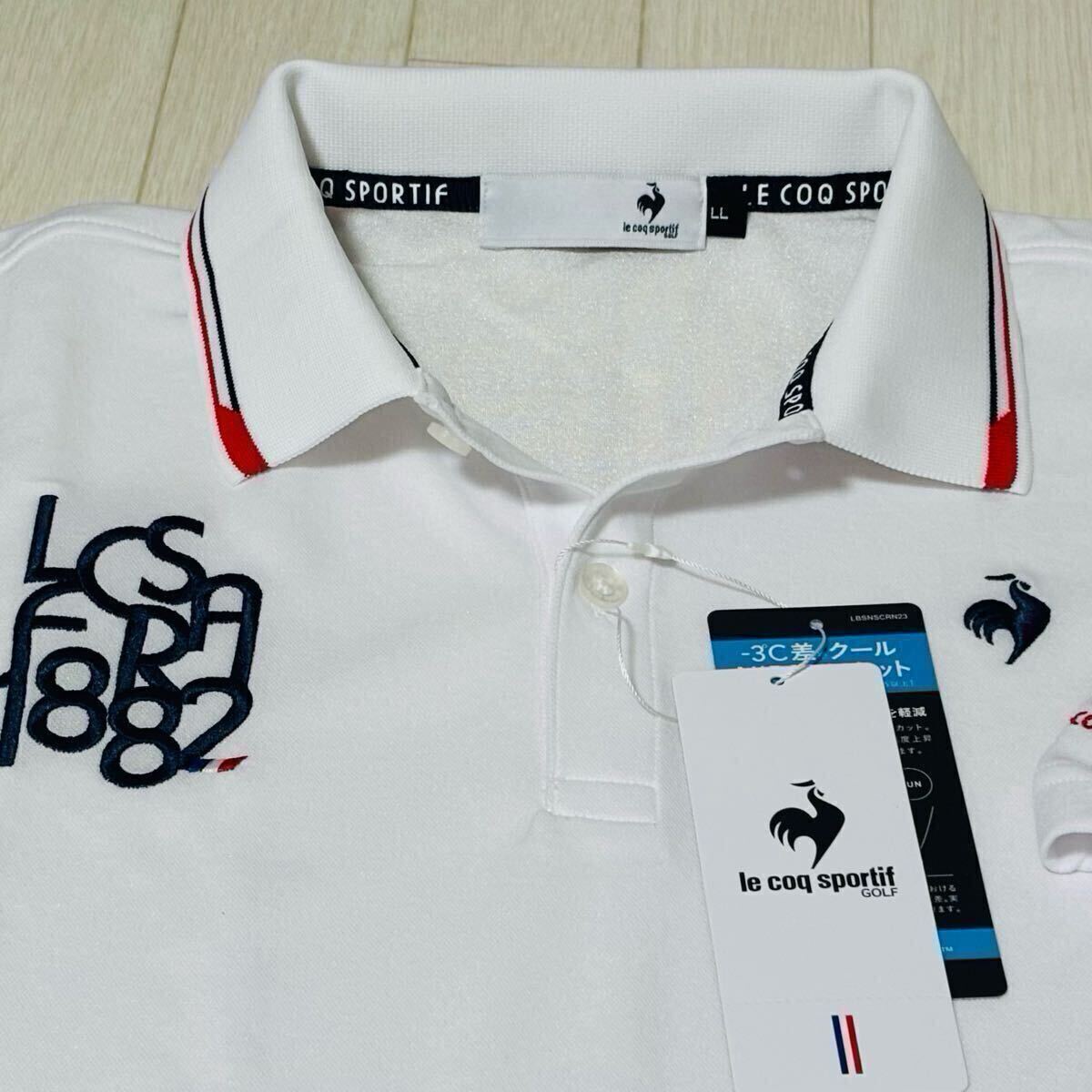 新品★ルコック ゴルフ le coq sportif GOLF ロゴ刺繍 吸汗速乾 接触冷感 半袖ポロシャツ/ホワイト/サイズL拍卖