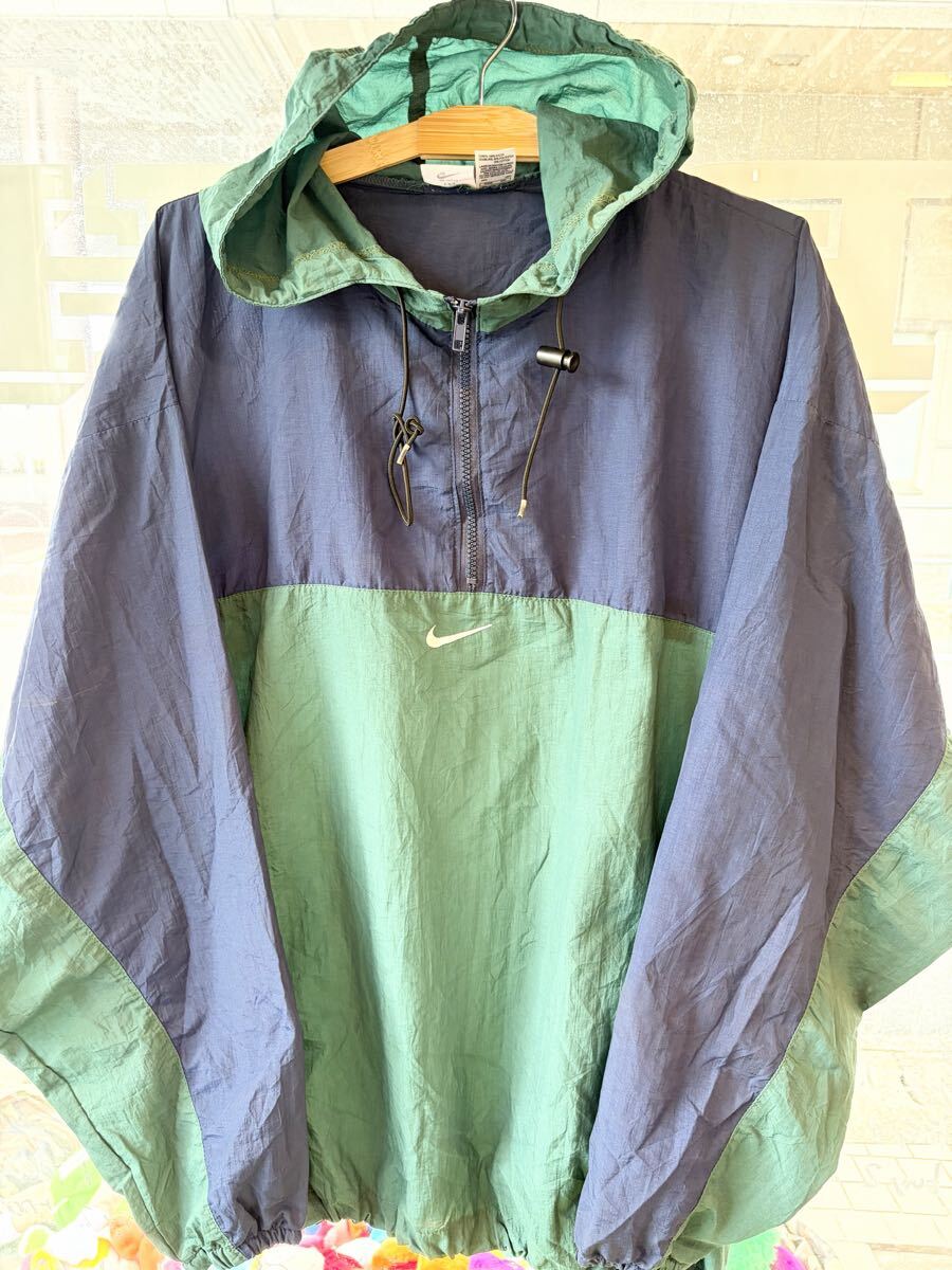 ナイキ NIKE XXL ツートーン ナイロン アノラックパーカー グリーン×ネイビー拍卖