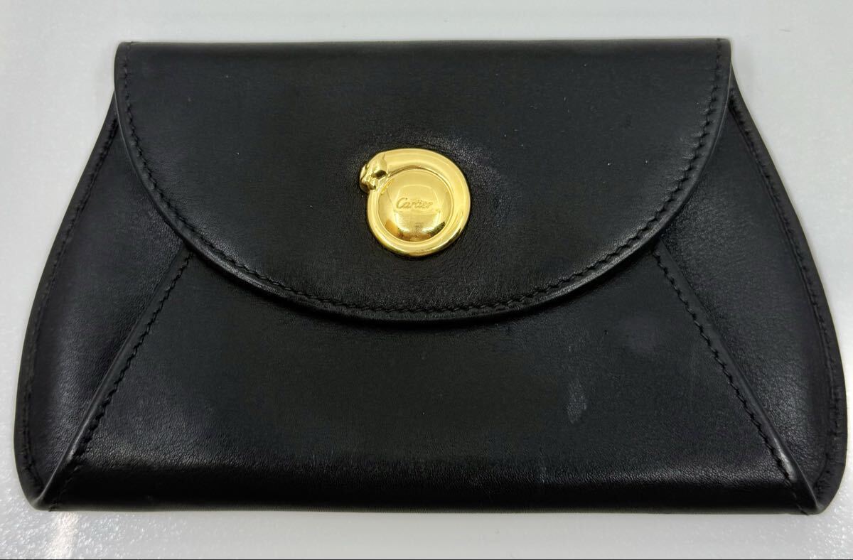1円 カルティエ パンテール ブラック コインケース 小銭入れ レザー 二つ折り財布 Cartier No.6-015-7852拍卖